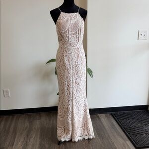 Blush Lace Spaghetti-Strap Maxi Dress